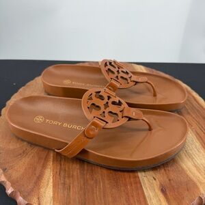 Tory Burch Miller Cloud Thong Sandals Leather brown Aged Camello US 7.5 M